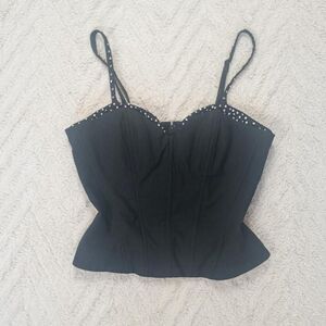 Y2K Bebe Black Beaded Rhinestone Grungy Corset